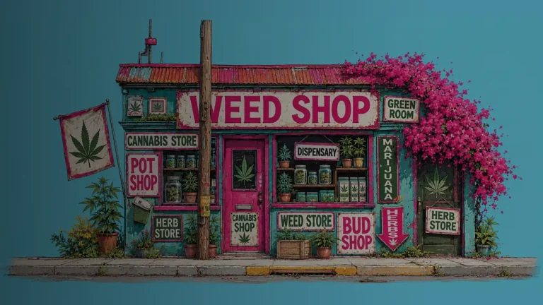 Keyword variations for a dispensary page: cannabis store, weed shop and marijuana dispensary mapped to search volume