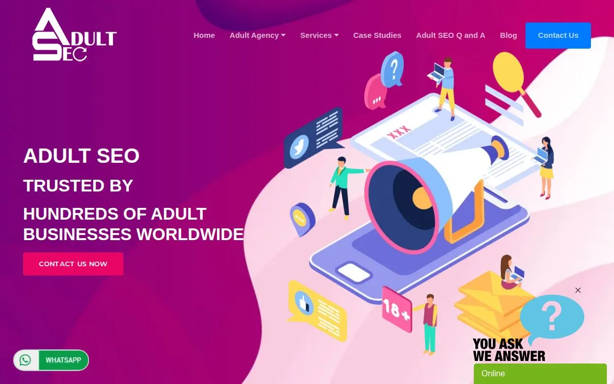Adult SEO Company: the measured page, above the fold, captured 2026-09-18