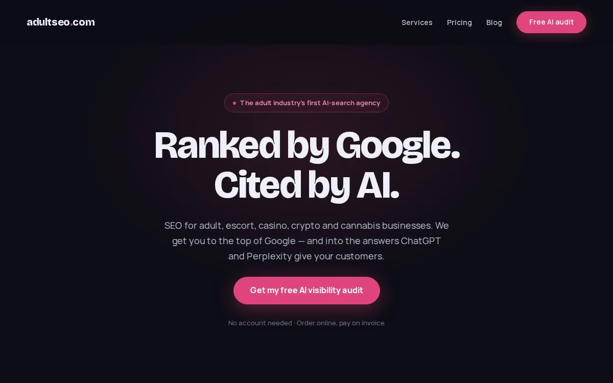AdultSEO.com: the measured page, above the fold, captured 2026-09-18