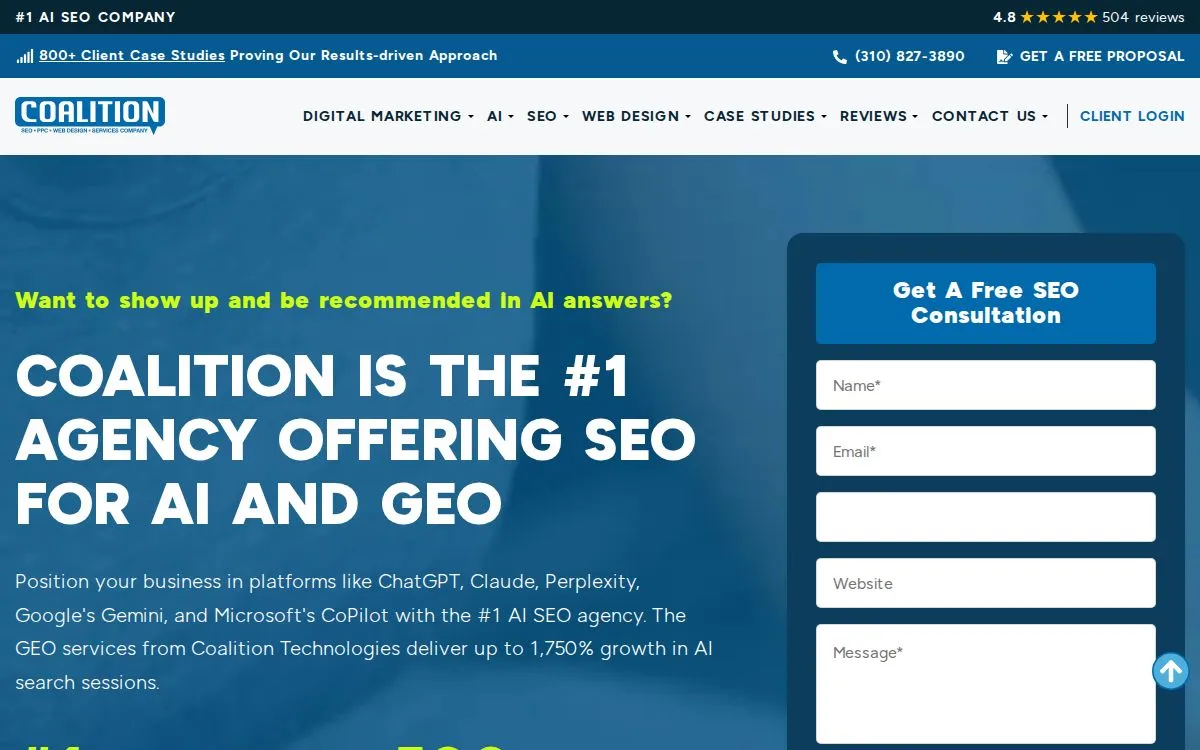 Coalition Technologies: the measured page, above the fold, captured September 23, 2026