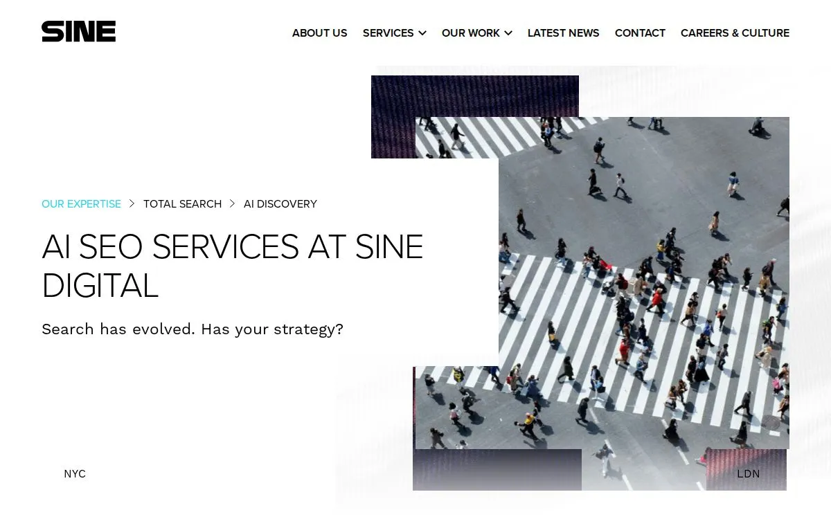 SINE Digital: the measured page, above the fold, captured September 23, 2026