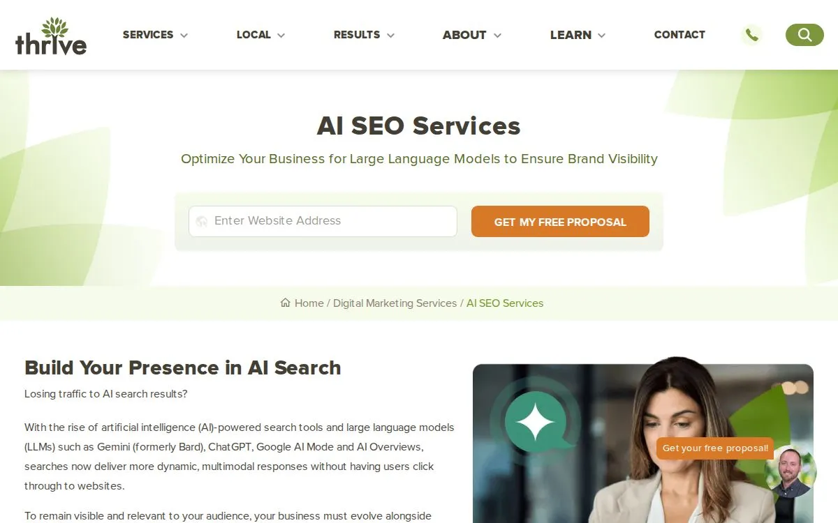 Thrive Internet Marketing Agency: the measured page, above the fold, captured September 23, 2026