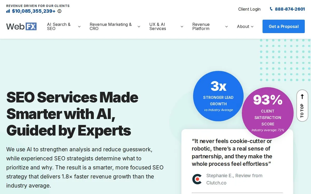 WebFX: the measured page, above the fold, captured September 23, 2026