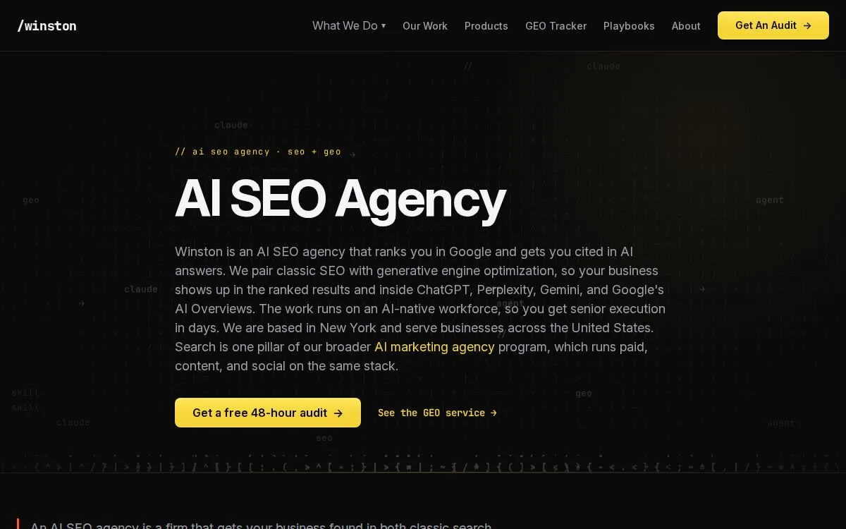 Winston Digital Marketing: the measured page, above the fold, captured September 23, 2026