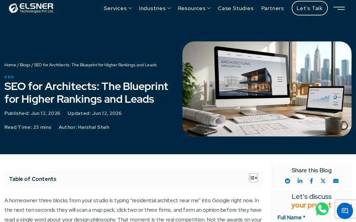 Elsner Technologies: the measured page, above the fold, captured 2026-09-19