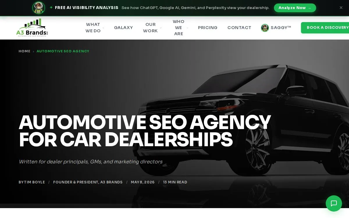A3 Brands: the measured page, above the fold, captured 2026-09-18