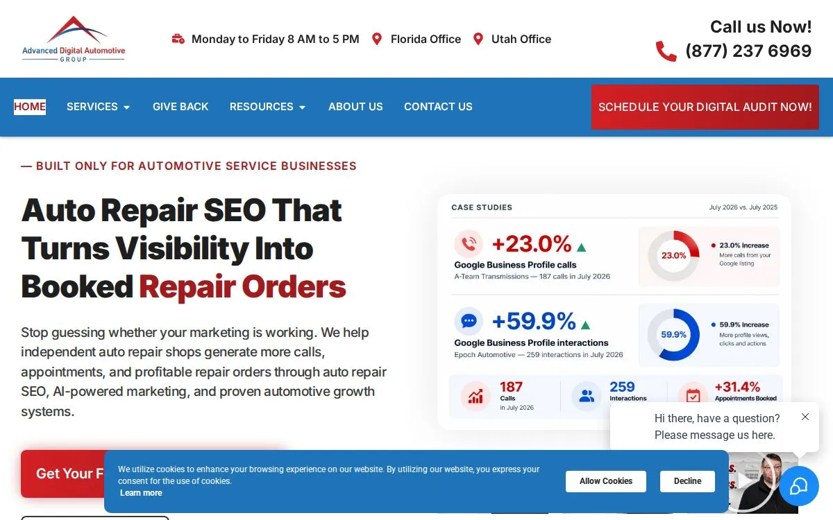 Auto Repair SEO: the measured page, above the fold, captured 2026-09-18