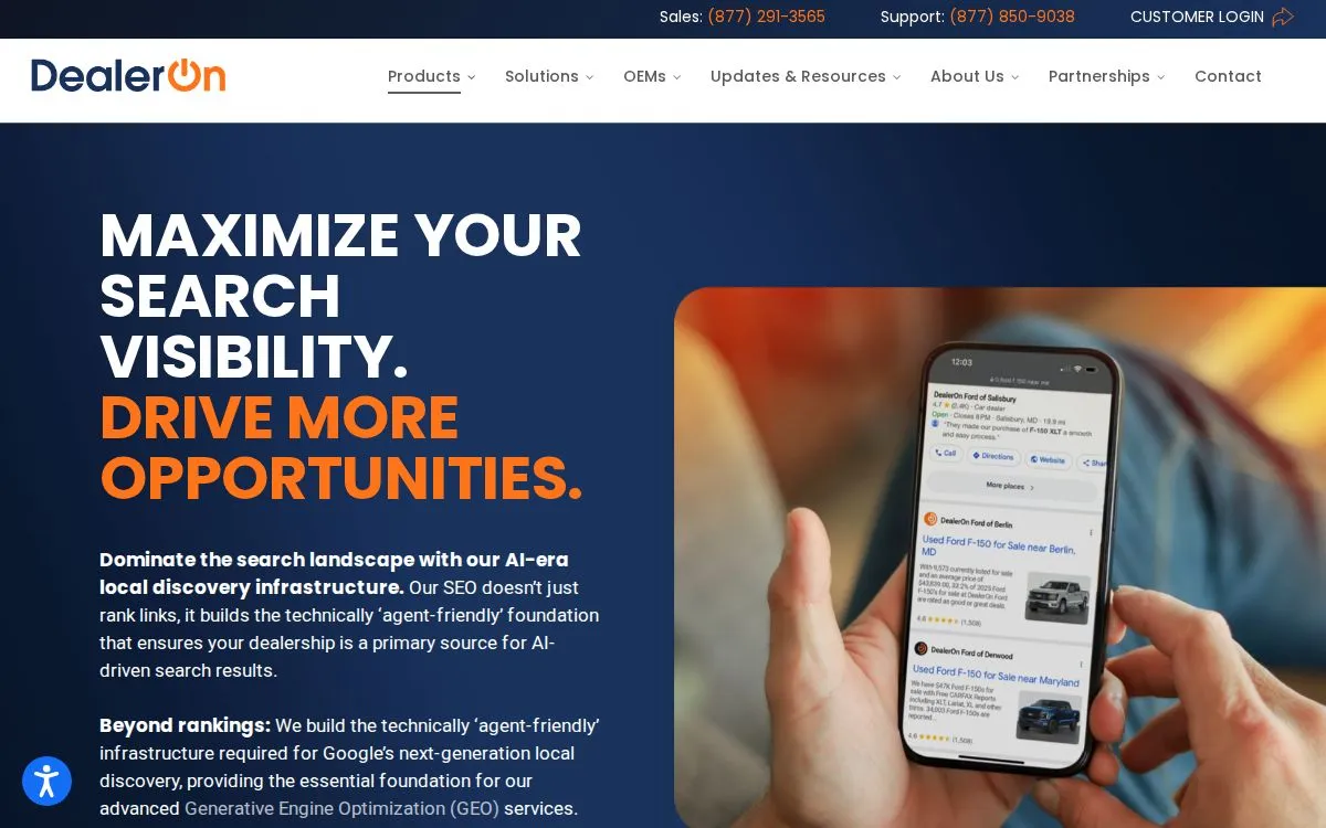 DealerOn: the measured page, above the fold, captured 2026-09-18