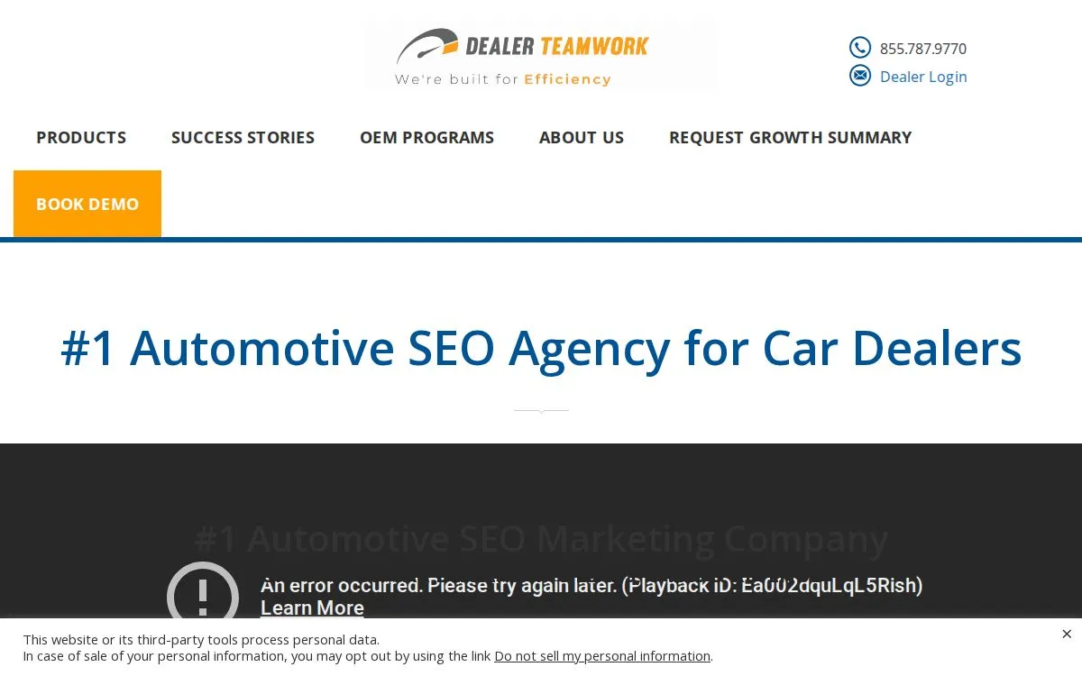 Dealer Teamwork: the measured page, above the fold, captured 2026-09-18