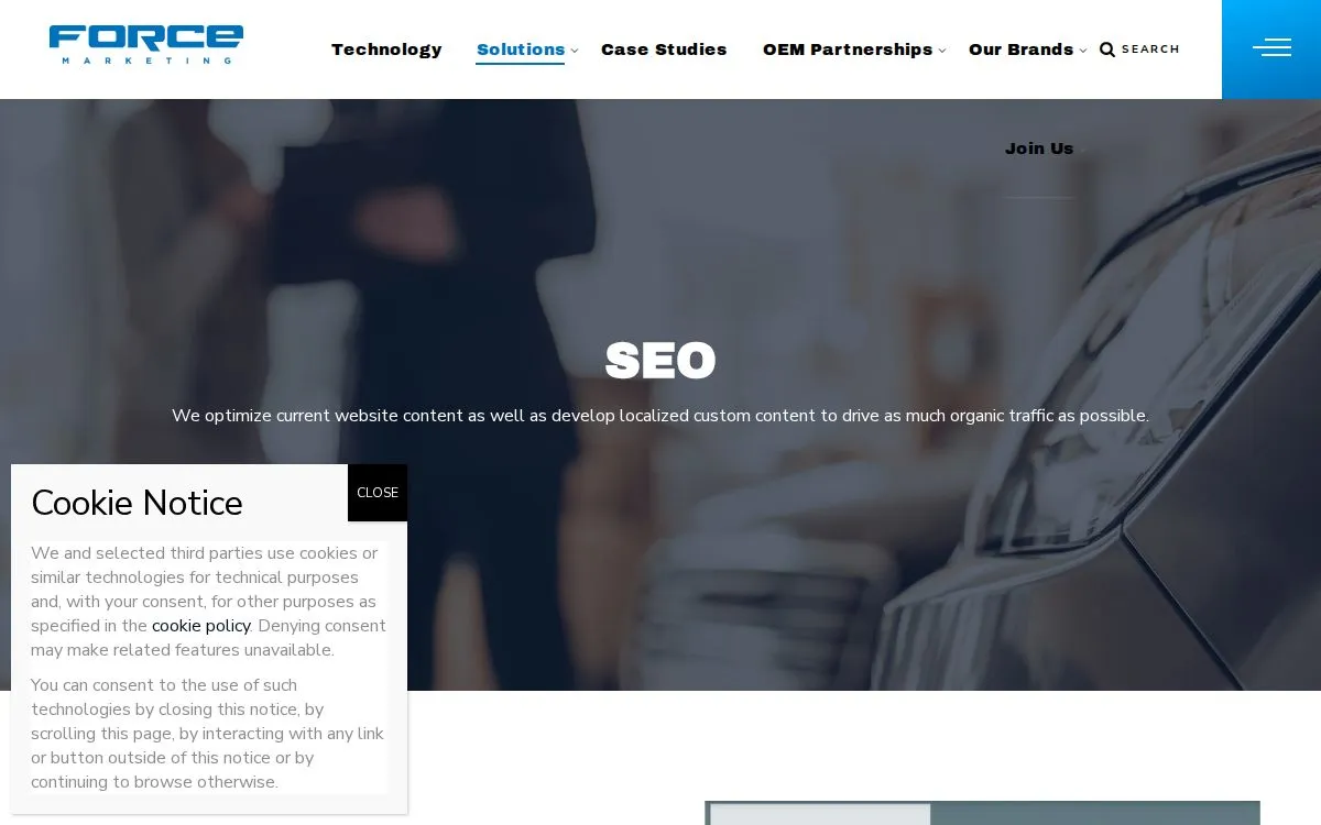 Force Marketing: the measured page, above the fold, captured 2026-09-18