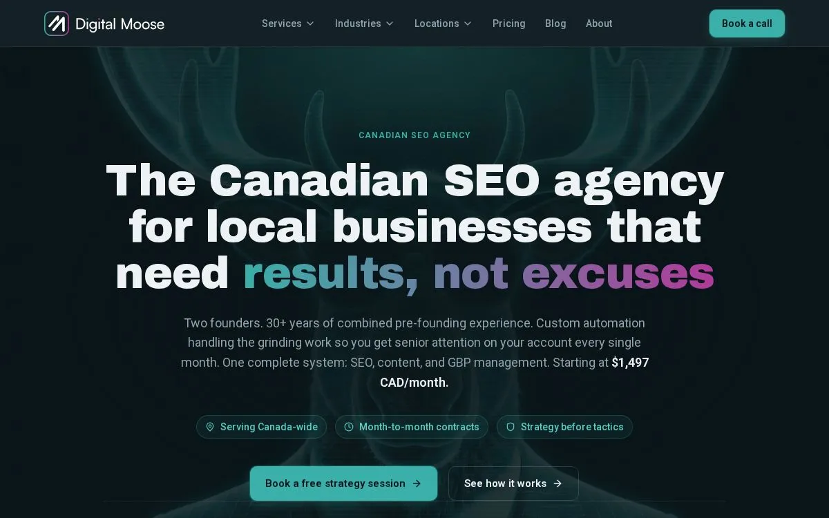 Digital Moose Web Solutions Inc.: the measured page, above the fold, captured 2026-09-17
