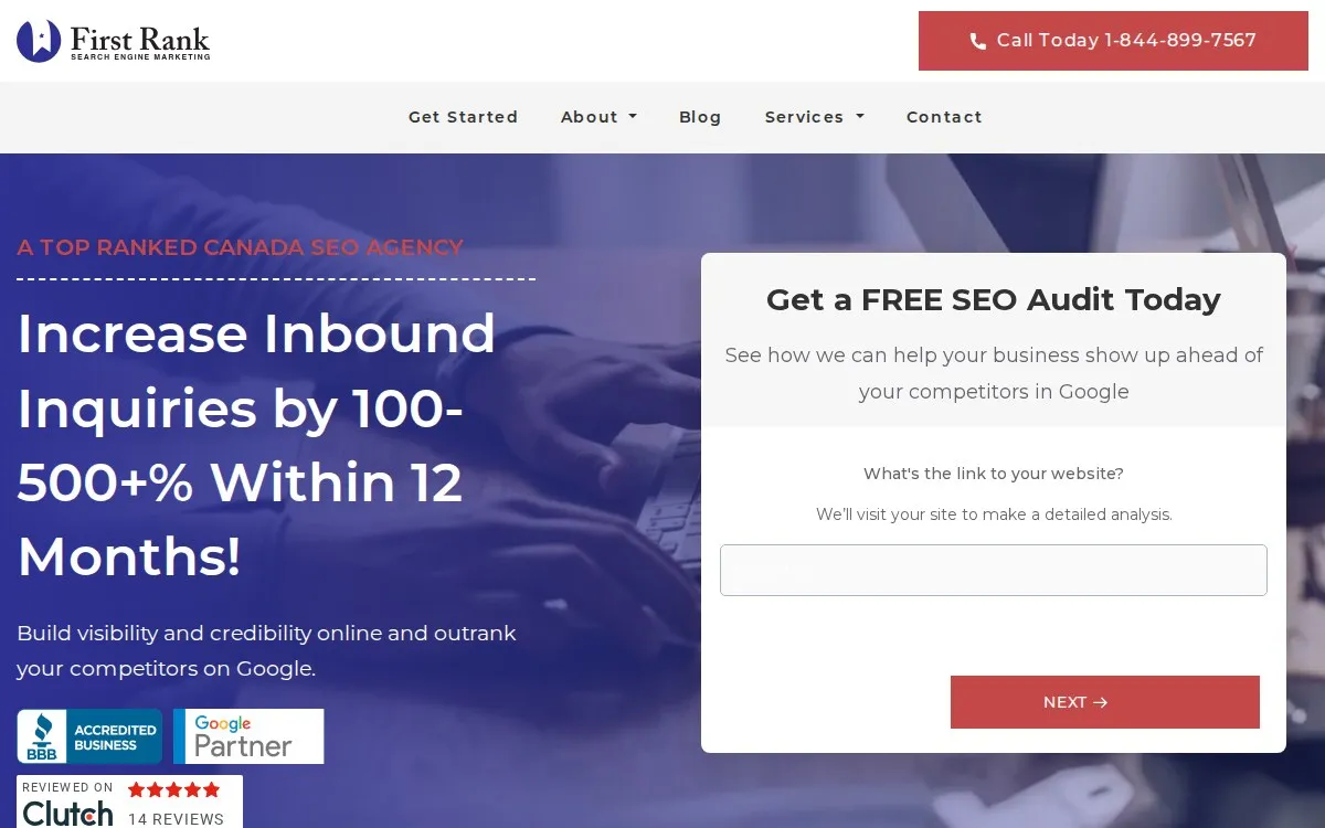First Rank Search Engine Marketing: the measured page, above the fold, captured 2026-09-17