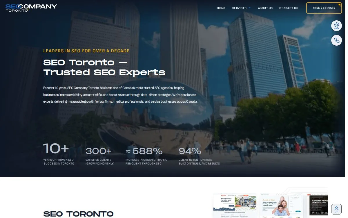 SEO Company Toronto: the measured page, above the fold, captured 2026-09-17