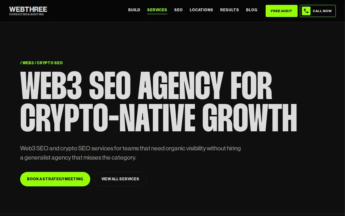 WebThree Consulting: the measured page, above the fold, captured 2026-09-20