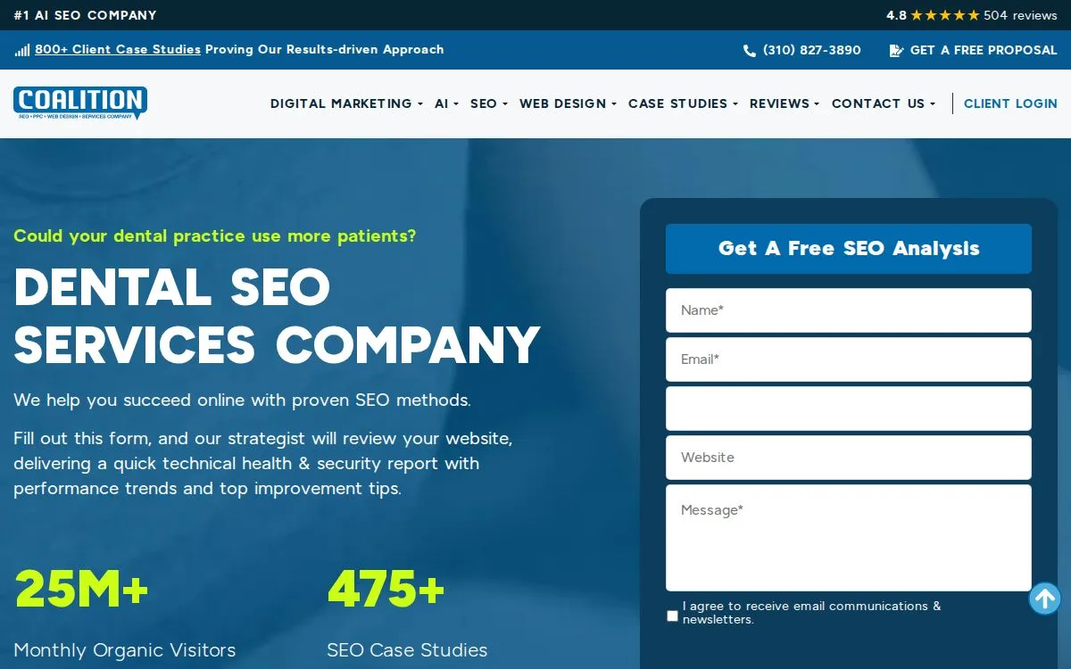 Coalition Technologies: the measured page, above the fold, captured 2026-09-17
