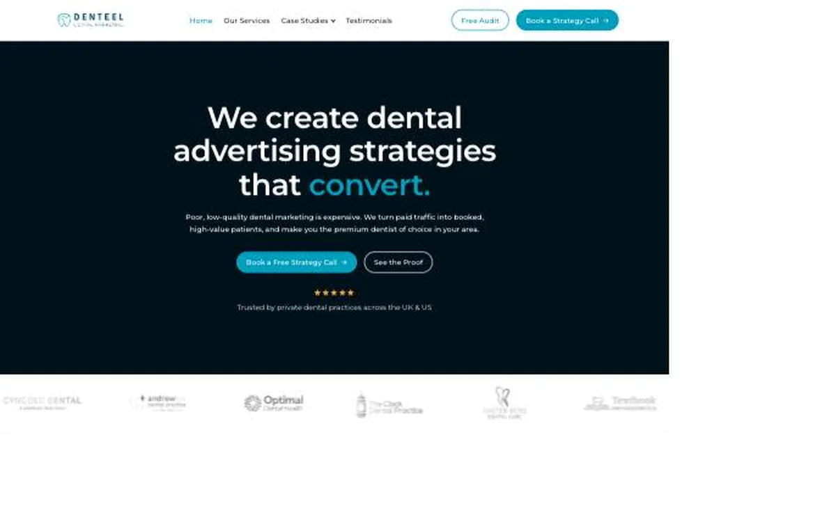 Denteel: the measured page, above the fold, captured 2026-09-17