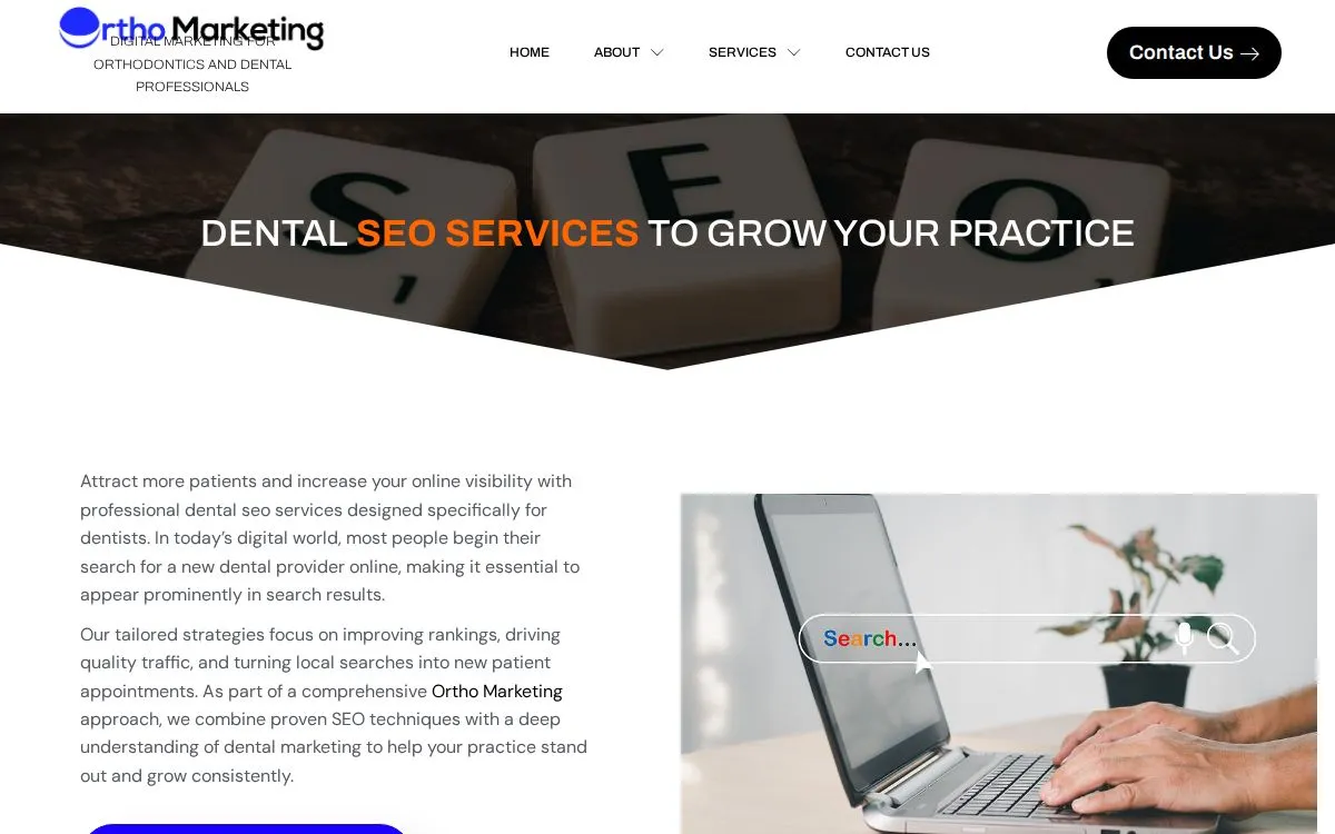 Ortho Marketing: the measured page, above the fold, captured 2026-09-17