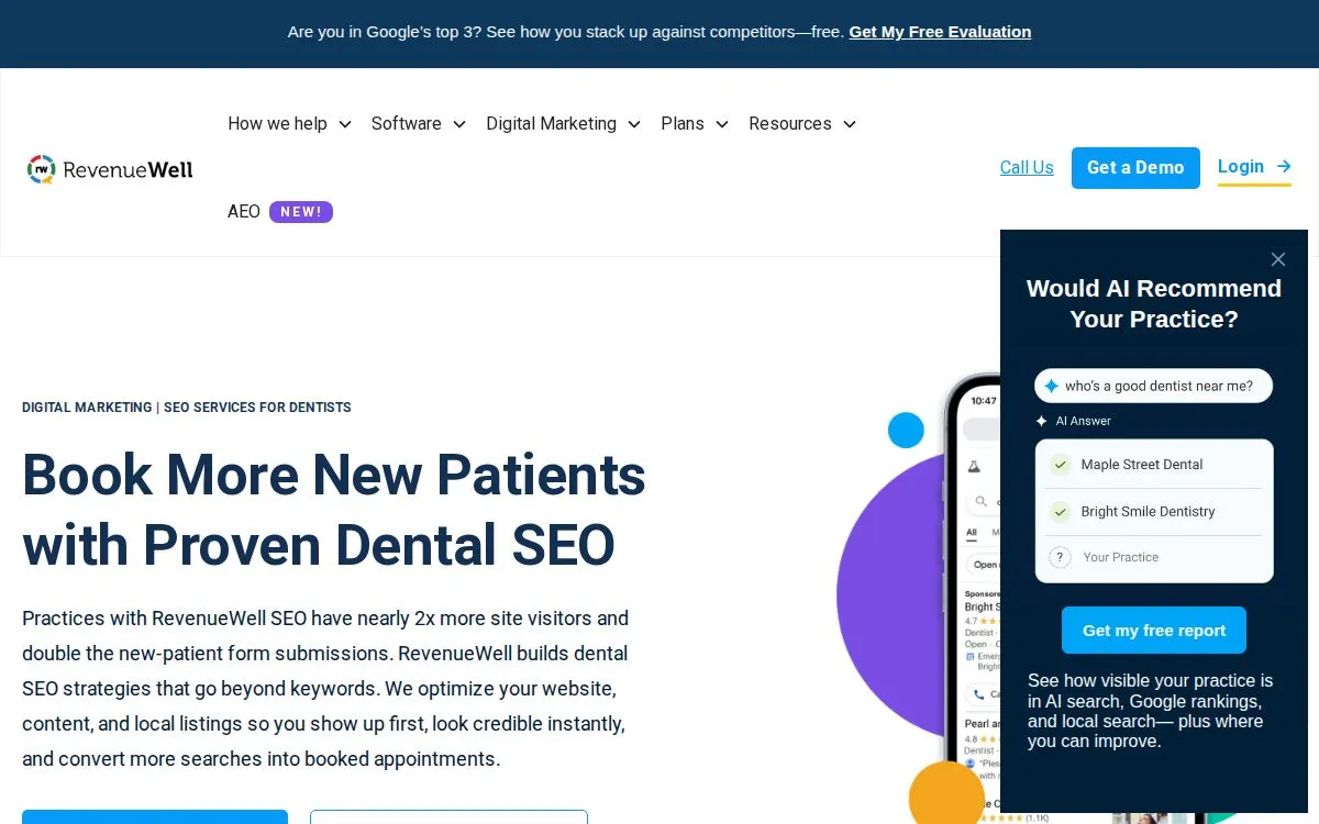 RevenueWell: the measured page, above the fold, captured 2026-09-17