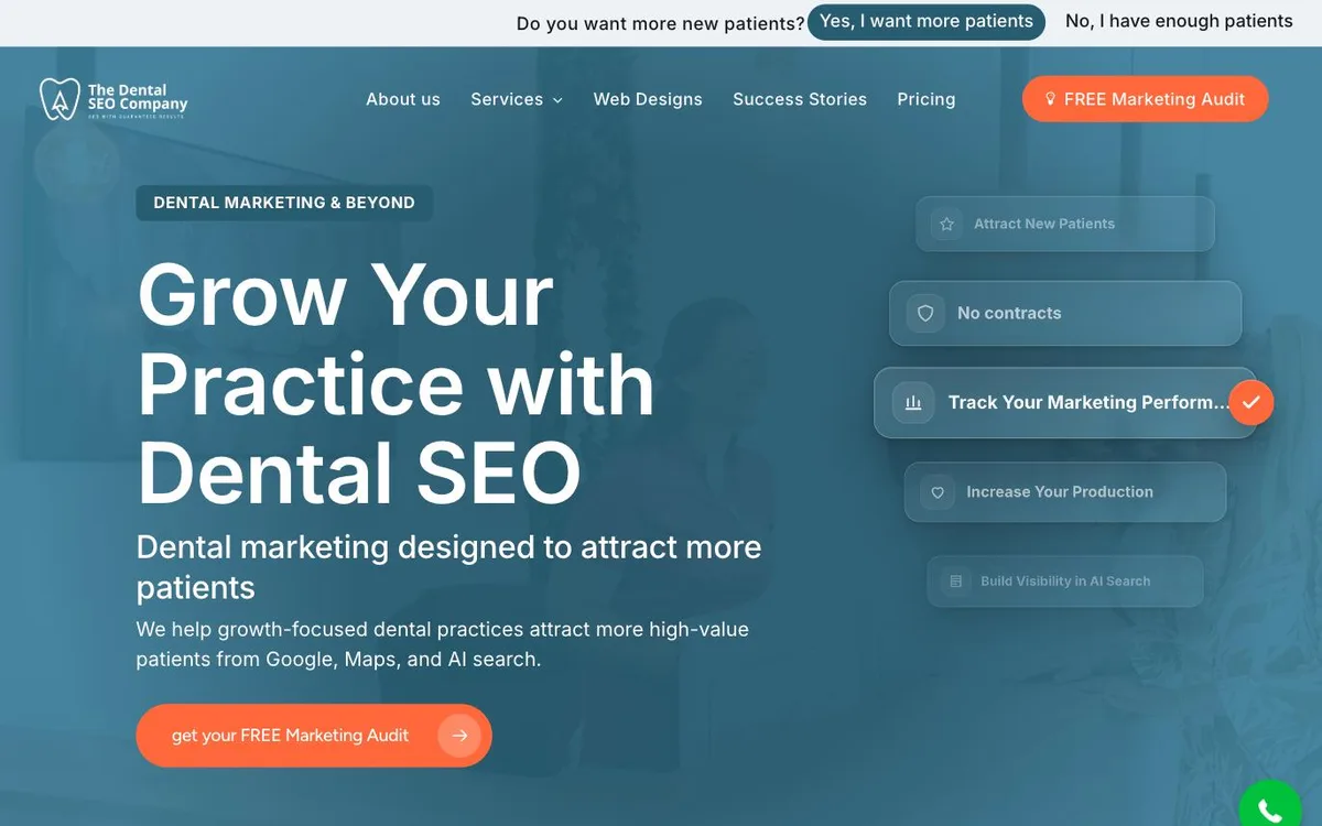 The Dental SEO Company: the measured page, above the fold, captured 2026-09-17