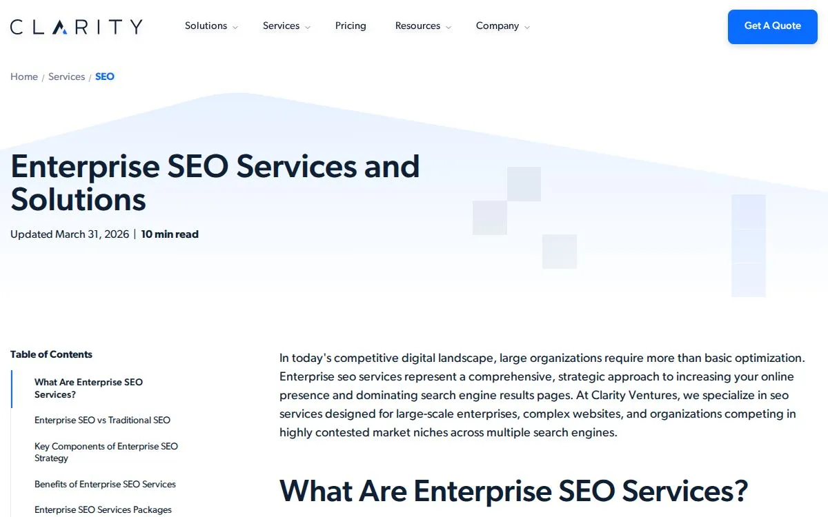 Clarity Ventures: the measured page, above the fold, captured 2026-09-22
