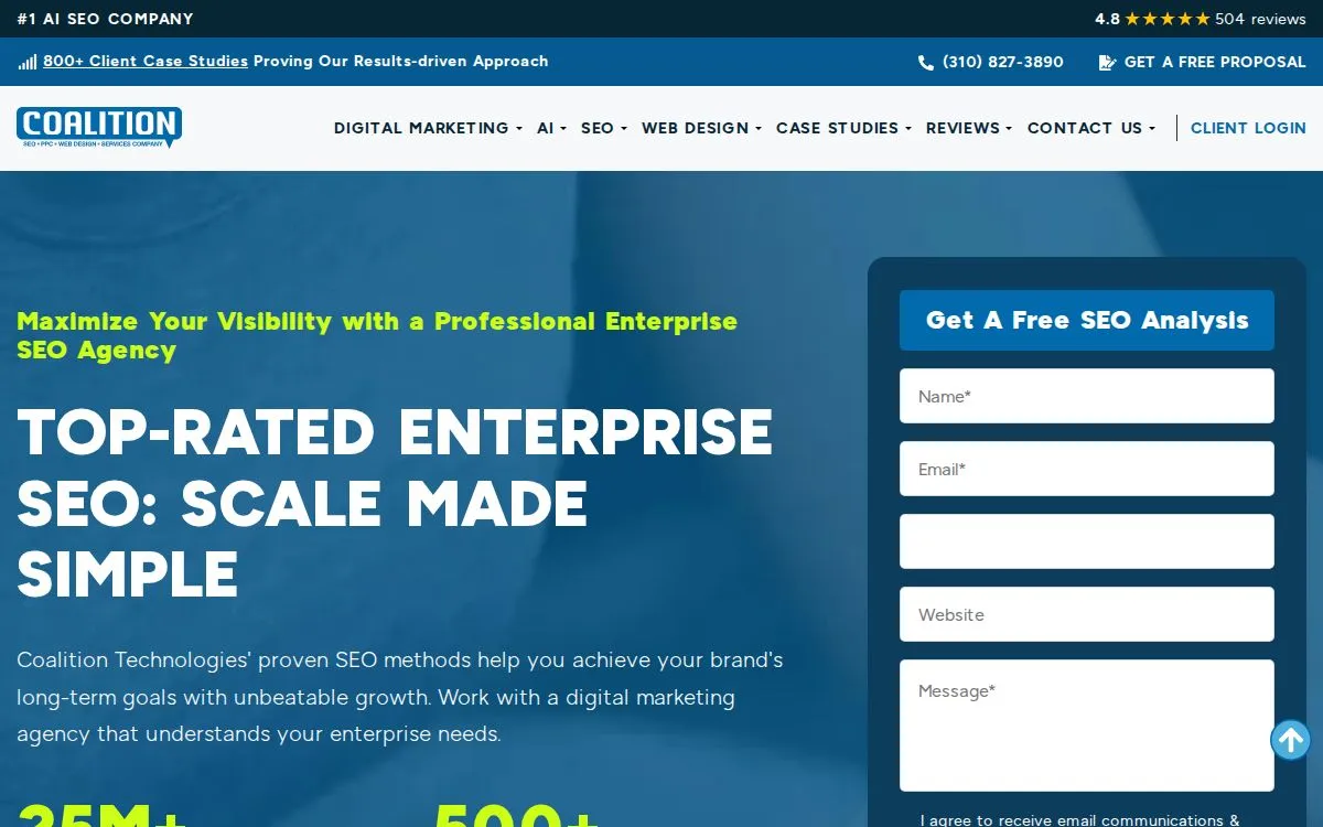 Coalition Technologies: the measured page, above the fold, captured 2026-09-22