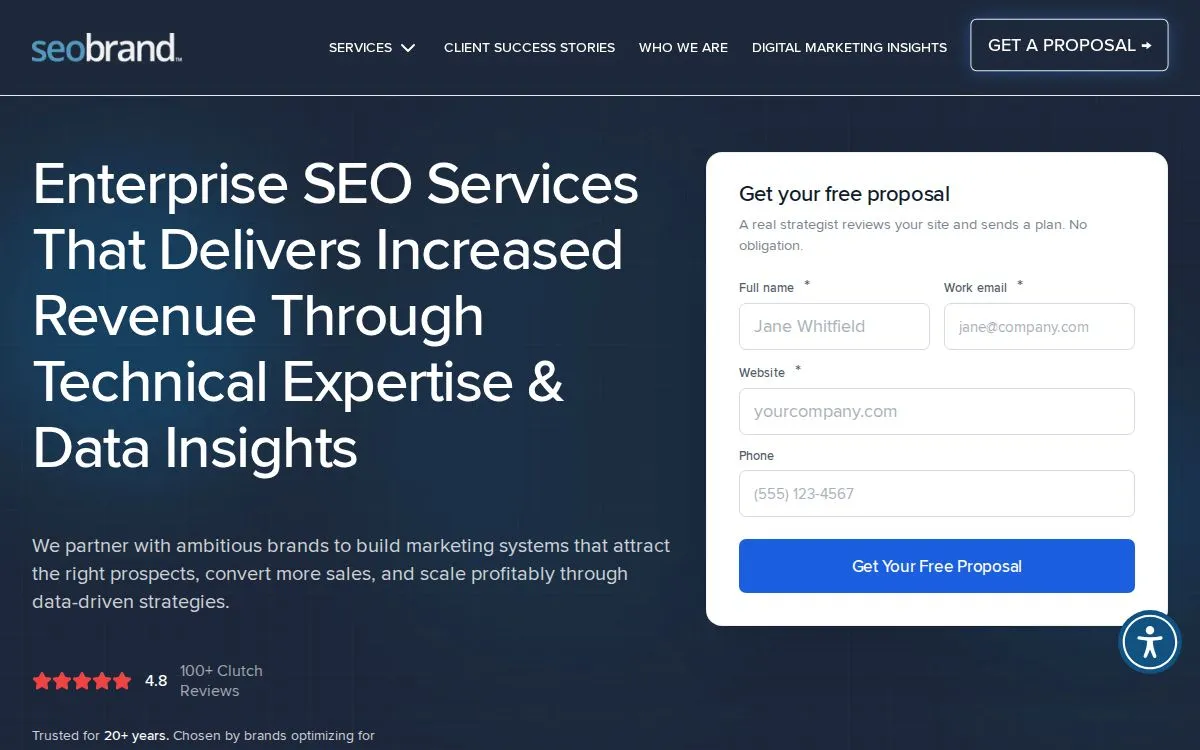 SEO Brand: the measured page, above the fold, captured 2026-09-22