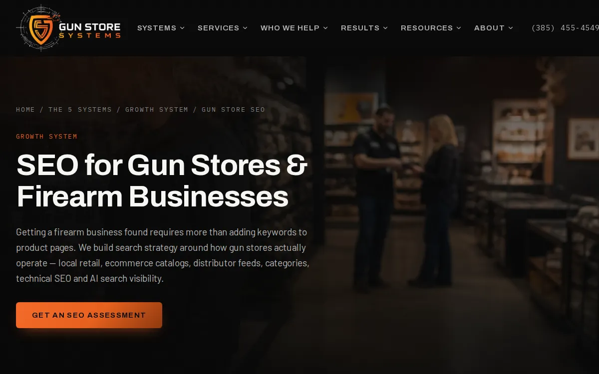 Gun Store Systems: the measured page, above the fold, captured 2026-09-17