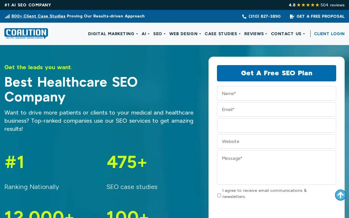 Coalition Technologies: the measured page, above the fold, captured 2026-09-18