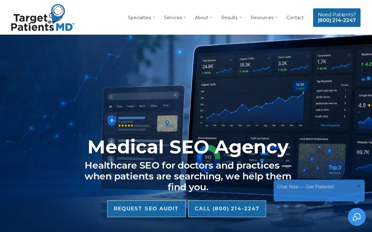 Target Patients MD: the measured page, above the fold, captured 2026-09-18