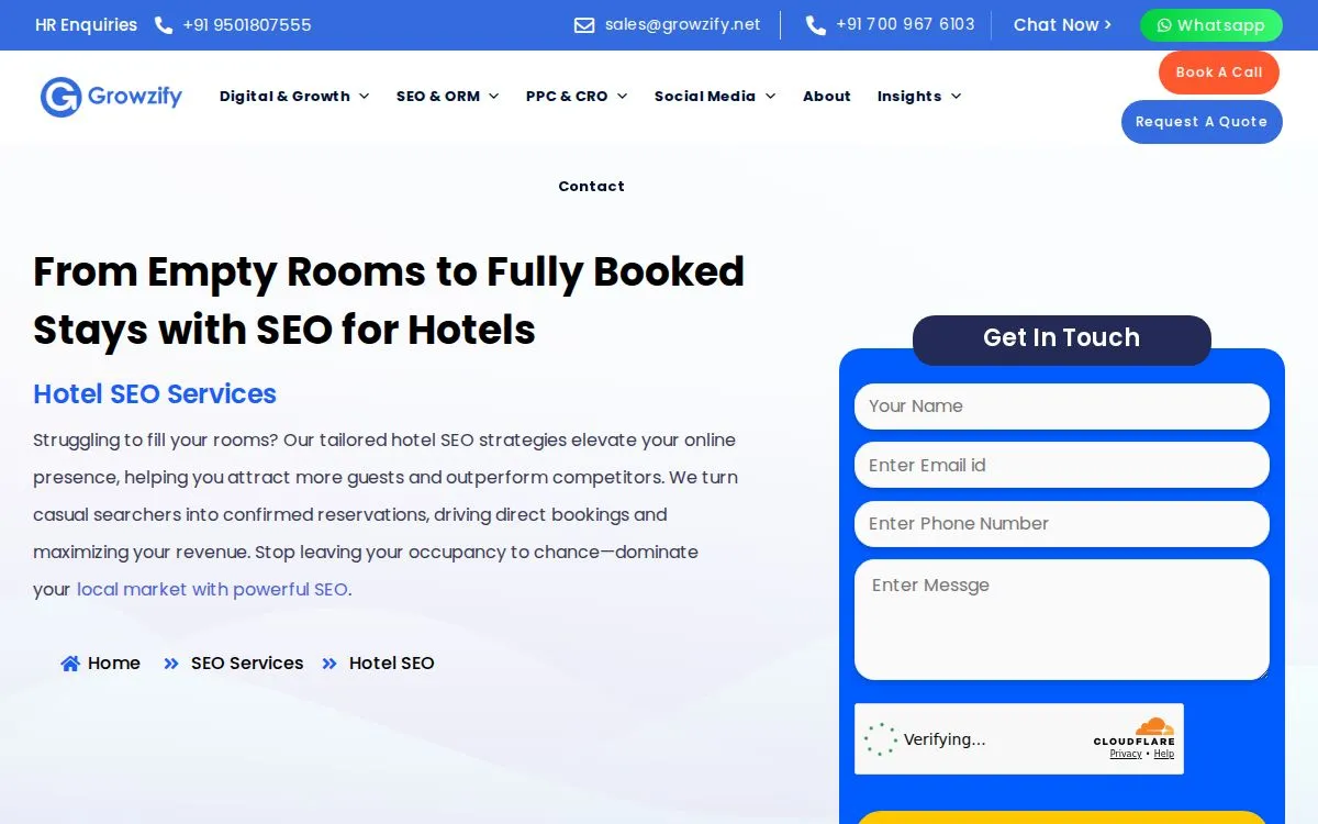 Growzify: the measured page, above the fold, captured 2026-09-18
