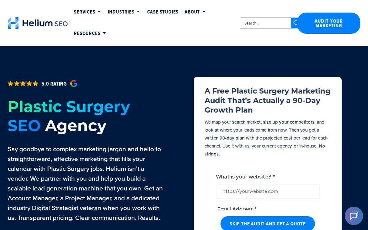 Helium SEO: la página medida, por encima del pliegue, capturada el 23 de septiembre de 2026
