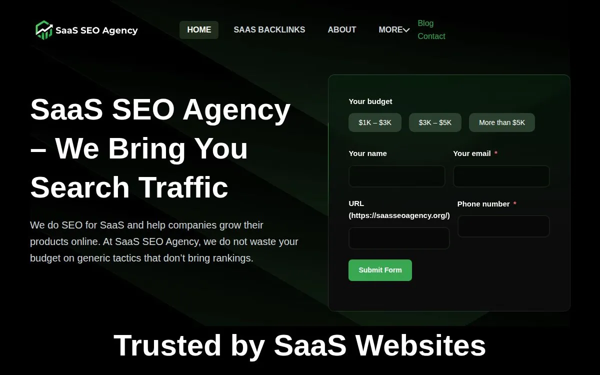 SaaS SEO Agency: the measured page, above the fold, captured 2026-09-23