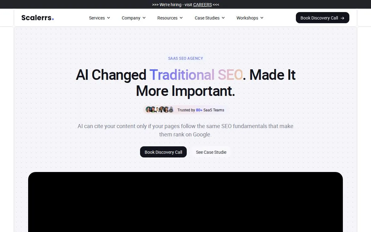 Scalerrs: the measured page, above the fold, captured 2026-09-23
