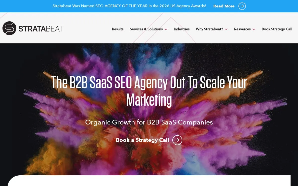 Stratabeat: the measured page, above the fold, captured 2026-09-23