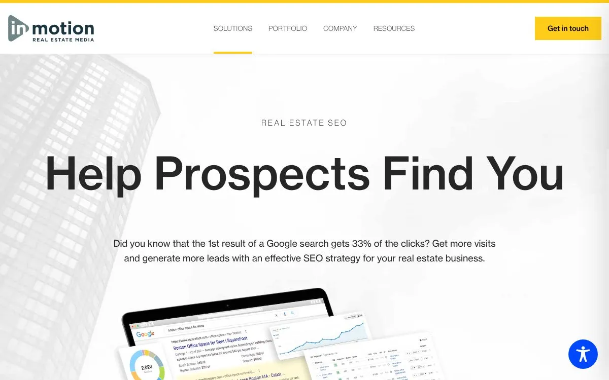 inMotion Real Estate Media: the measured page, above the fold, captured 2026-10-02